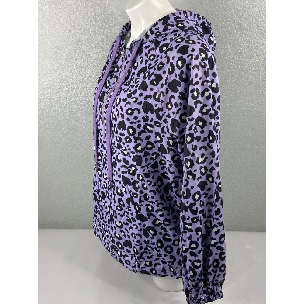 Main Strip Women Small Windbreaker Purple Leopard Print Packable Hooded NWT - Picture 4 of 9